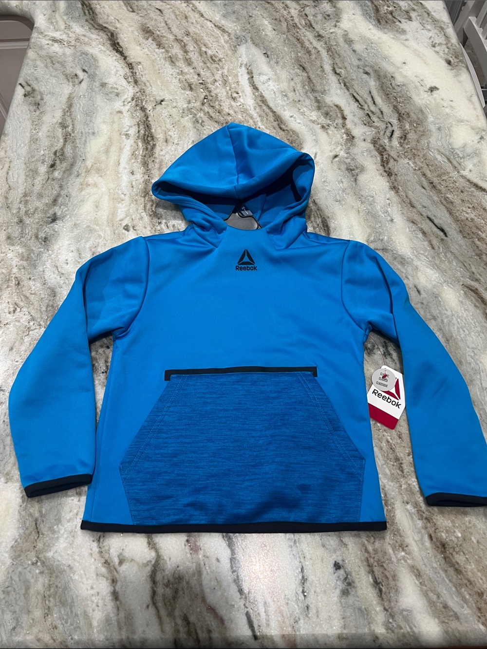 Reebok Bright Blue Kids' Hooded Pullover with Contrast Pocket